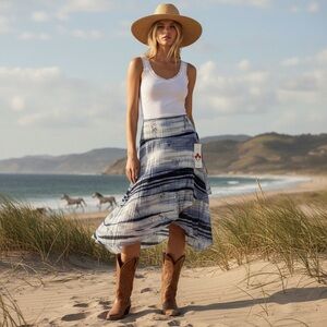 Laura Petites Blue & White Layered Asymmetrical Skirt Size MP – NWT